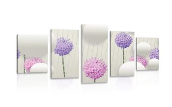 5-częściowy obraz ciekawe kwiaty z abstrakcyjnymi elementami i wzorami - 200x100