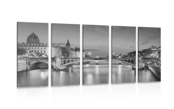 5-częściowy obraz olśniewająca panorama Paryża w wersji czarno-białej - 200x100