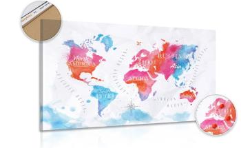 Obraz na korku akwarelowa mapa świata - 90x60  wooden