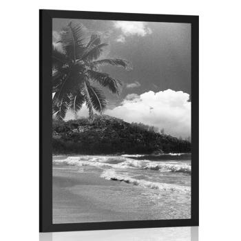 Plakat plaża na wyspie Seszele w czerni i bieli