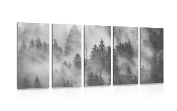 5-częściowy obraz góry we mgle w wersji czarno-białej