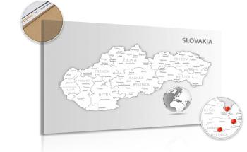 Obraz na korku czarno-biała mapa Republiki Słowackiej - 90x60  wooden