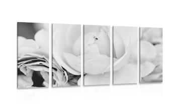 5-częściowy obraz pełen róż w wersji czarno-białej