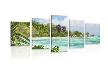 5-częściowy obraz piękna plaża na wyspie La Digue