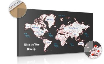 Obraz na korku unikalna mapa świata - 90x60  metallic