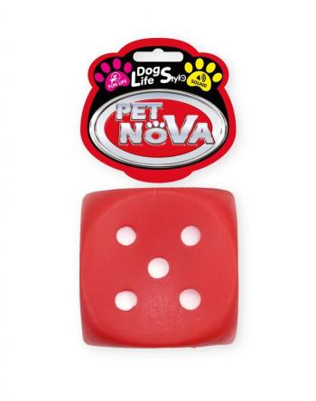 PET NOVA Kostka do rzucania gumowa piszczałka dla psa 6 cm czerwona