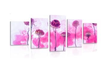 5-częściowy obraz kwiaty z różową parą - 200x100