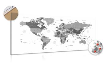 Obraz na korku mapa świata w wersji czarno-białej - 120x60  smiley