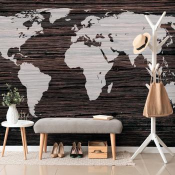 Tapeta mapa świata na drewnie - 150x100