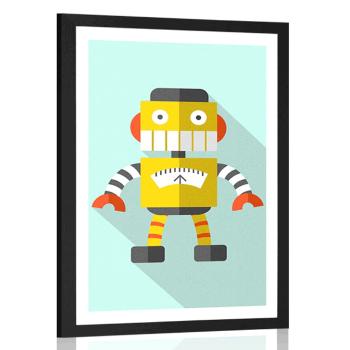 Plakat z passe-partout żółty robot na niebieskim tle - 30x45 silver