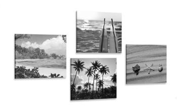 Zestaw obrazów wakacje nad morzem w wersji czarno-białej - 4x 60x60