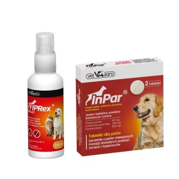 VET-AGRO Fiprex spray 100 ml + InPar Tabletki na odrobaczanie psa pasożyty wewnętrzne 2 szt