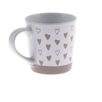 Biało-beżowy ręcznie zdobiony kubek ceramiczny Dakls Heart , 473 ml