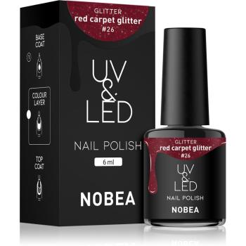 NOBEA UV & LED Nail Polish zelowy lakier do paznokcji z UV / przy użyciu lampy LED błyszczący odcień Red carpet glitter #26 6 ml