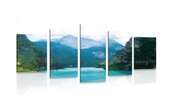 5-częściowy obraz malowane górskie jezioro - 100x50