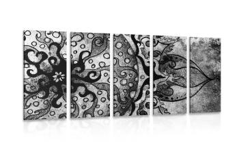 5-częściowy obraz czarno-biała Mandala - 100x50