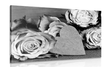 Obraz róże walentynkowe w wersji czarno-białej