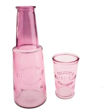 Różowa szklana karafka ze szklanką, 800 ml
