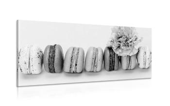 Obraz smaczne makaroniki w wersji czarno-białej - 120x60
