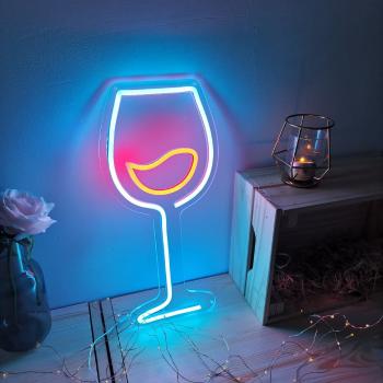 Niebiesko-czerwony neon w kształcie kieliszka Candy Shock Wine, 19x40 cm