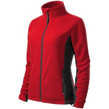 Kontrastowa kurtka damska z polaru, czerwony, XL