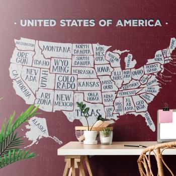 Samoprzylepna tapeta edukacyjna mapa USA z bordowym tłem - 300x200