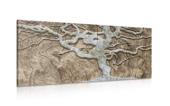 Obraz abstrakcyjnego drzewa na drewnie w beżowym wzorze - 100x50
