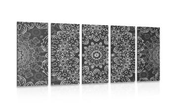 5-częściowy obraz Mandala z abstrakcyjnym wzorem w wersji czarno-białej - 200x100