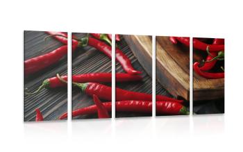 5-częściowy obraz talerz z papryczkami chili - 100x50