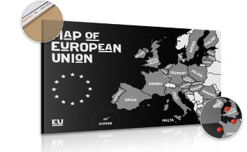 Obraz mapa edukacyjna z czarno-białymi nazwami państw Unii Europejskiej na korku