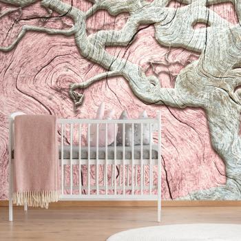 Tapeta abstrakcyjne drzewo na drewnie z różowym kontrastem - 150x100