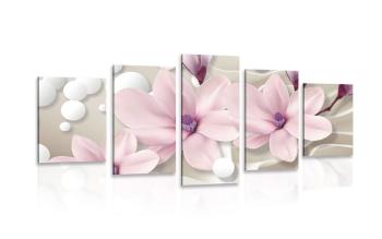 5-częściowy obraz magnolia na abstrakcyjnym tle