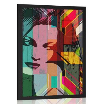 Plakat portret kobiety na kolorowym tle - 30x45 black