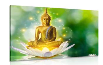 Obraz złoty Budda na kwiecie lotosu - 120x80