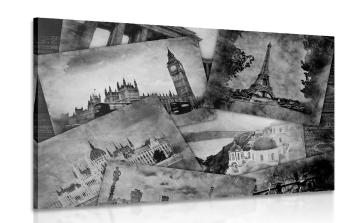Obraz czarno-białe pocztówki metropolii świata - 90x60