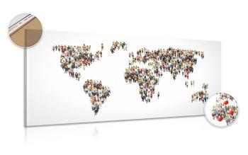 Obraz na korku mapa świata składająca się z ludzi - 120x60  color mix