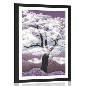Plakat z passe-partout drzewo pokryte chmurami - 30x45 white