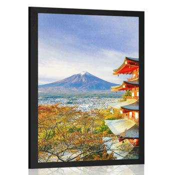 Plakat widok na Chureito Pagoda i górę Fuji - 30x45 black