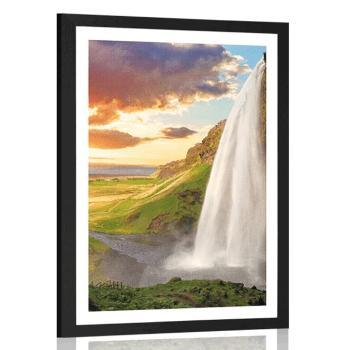 Plakat z passe-partout majestatyczny wodospad na Islandii - 30x45 silver