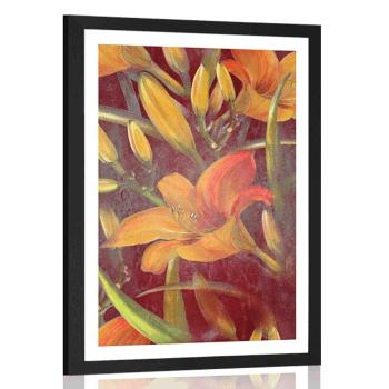 Plakat z passe-partout pomarańczowy kwiat lilii - 30x45 black