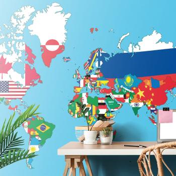 Samoprzylepna tapeta mapa świata z flagami - 300x200