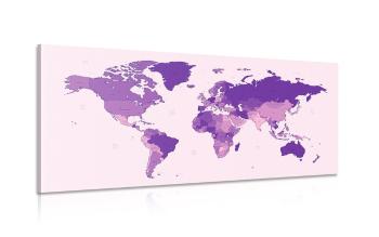 Obraz szczegółowa mapa świata w kolorze fioletowym - 120x60
