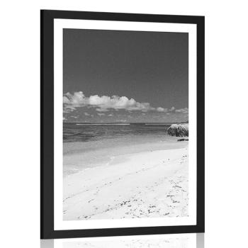Plakat z passe-partout czarno-biała plaża Anse Source - 40x60 silver