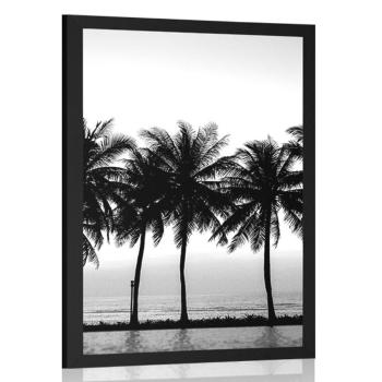 Plakat zachód słońca nad palmami w czerni i bieli - 60x90 silver