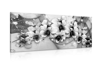 Obraz czarno-białe kwiaty na abstrakcyjnym tle