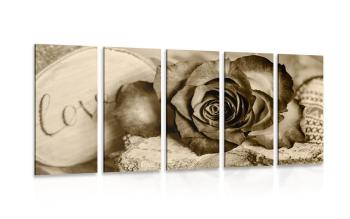 5-częściowy obraz róża Love w kolorze sepii - 200x100