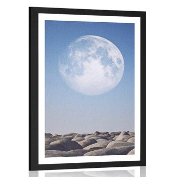 Plakat z passe-partout złożone kamienie w świetle księżyca - 60x90 silver