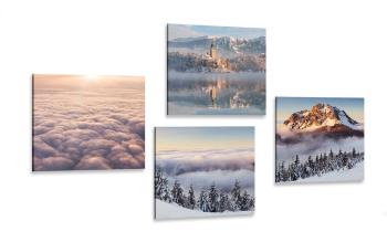 Zestaw obrazów zimowa przyroda z chmurami - 4x 40x40