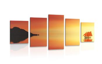 5-częściowy obraz pomarańczowy żaglowiec - 100x50