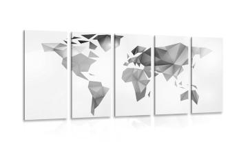 5-częściowy obraz origami mapa świata w wersji czarno-białej - 100x50